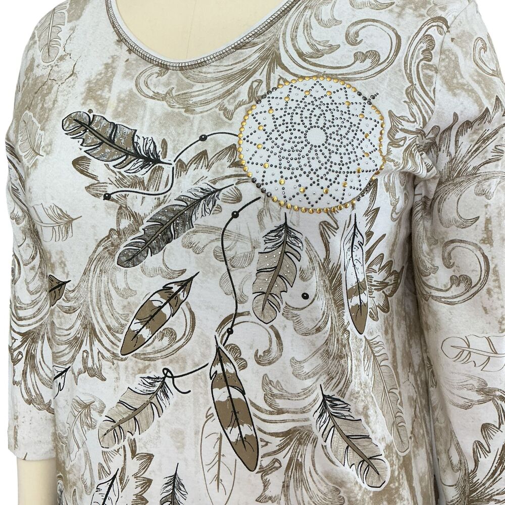 Cactus Bay T-Shirt Top XL Southwestern Native American Navajo Print Studded USA - Picture 3 of 12